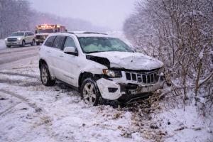Lansing Twp: Jeep Slides Off Hwy 218, Driver Hurt
