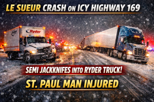 Le Sueur: Semi Jackknifes, Hits Stopped Ryder Truck