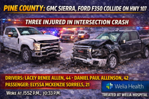 Pine County: GMC Sierra, Ford F350 Collide on Hwy 107