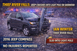 Thief River Falls: Jeep Crashes into Light Pole on Sherwood