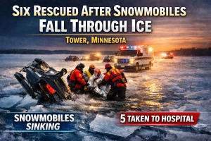 Tower: 6 Rescued After Snowmobiles Break Through Ice