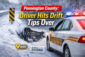 Pennington County: Driver hits drift, tips over