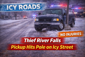 Thief River Falls: Pickup Hits Pole on Icy Street