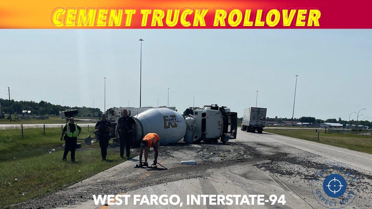 Cement Truck Rollover, I-94 West Fargo