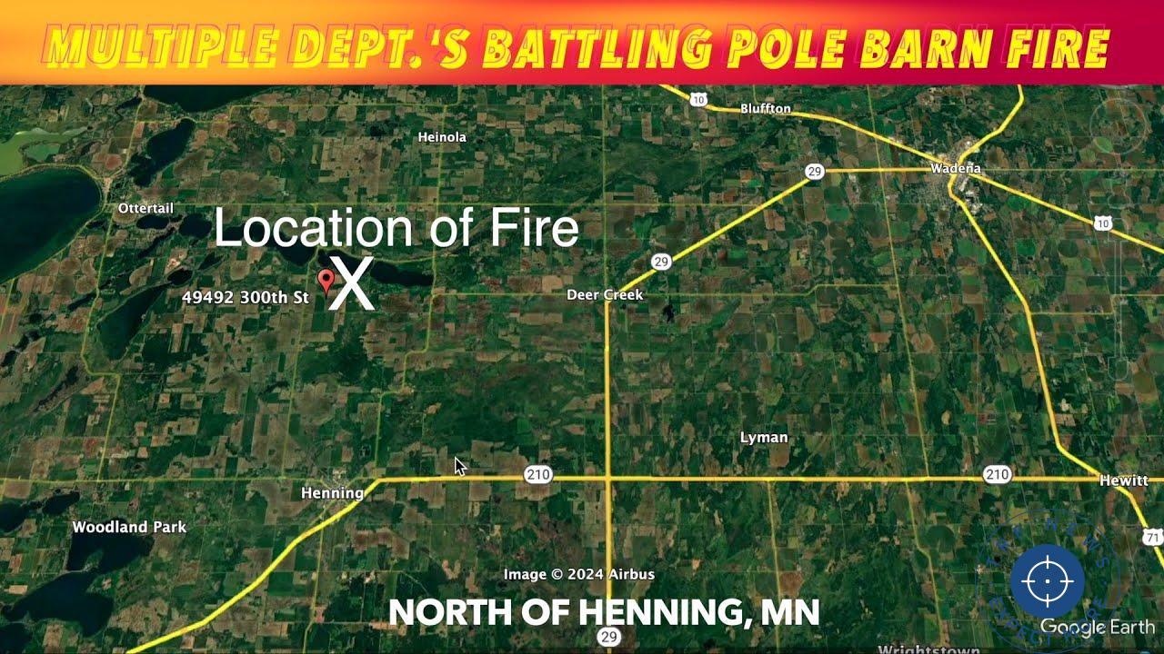 Massive Pole Barn Fire Erupts North of Henning, MN: Multiple Departments Respond