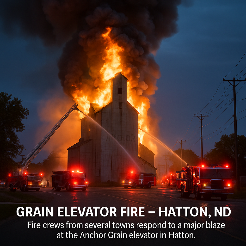 Massive Grain Elevator Fire in Hatton, ND