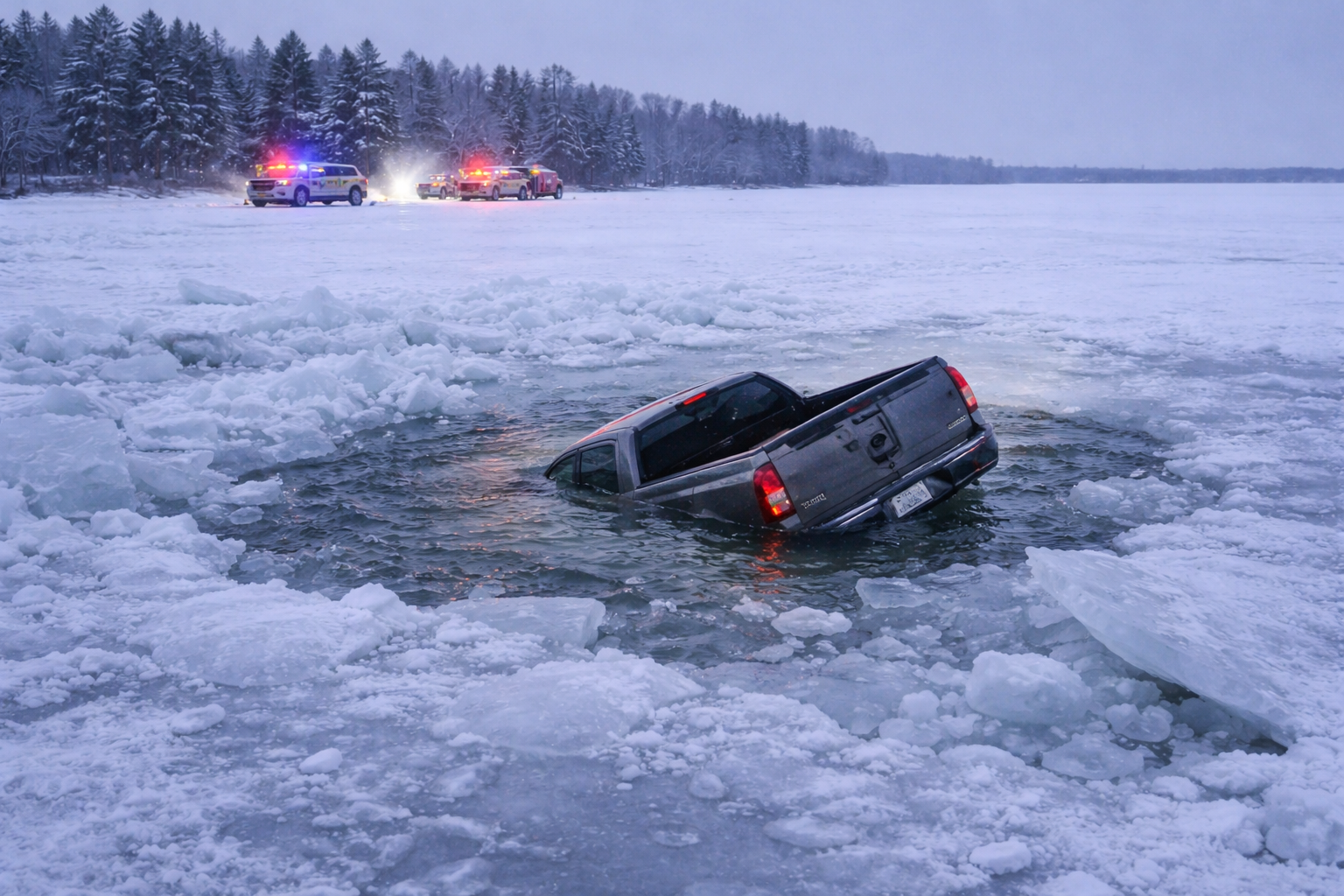 Cass Lake: Vehicle Breaks Ice on Pike Bay