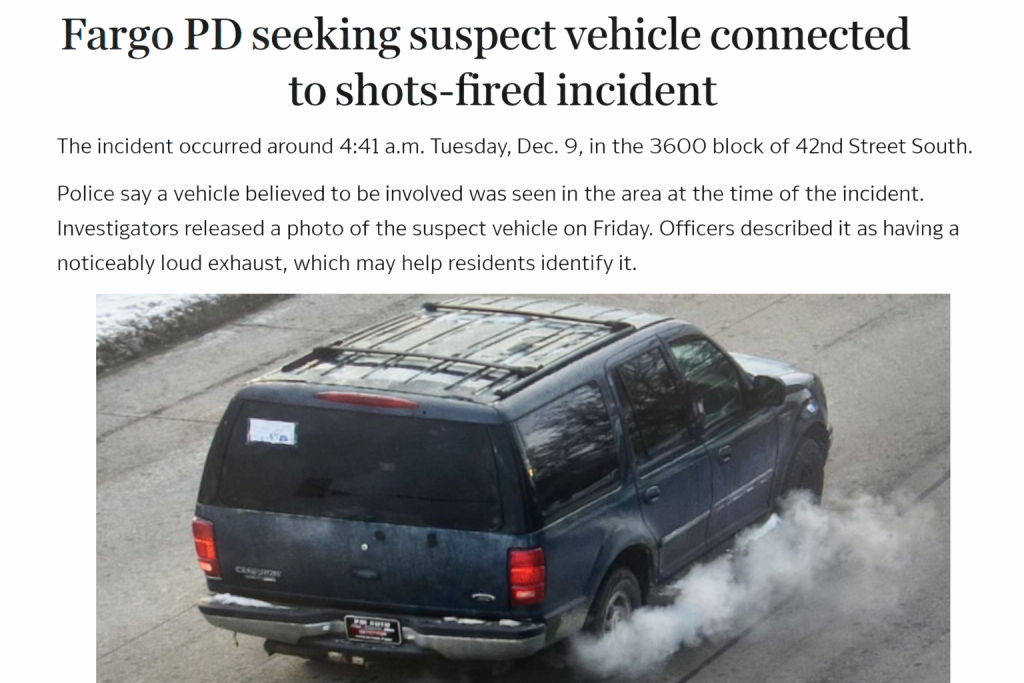 Fargo Police Seek Loud-Exhaust Vehicle After Shots Fired