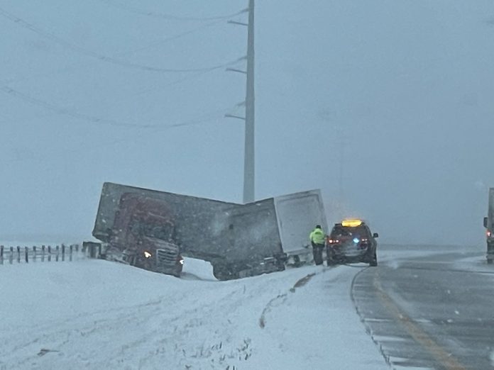 Barnesville I-94 Jackknifed Semi In Snowstorm