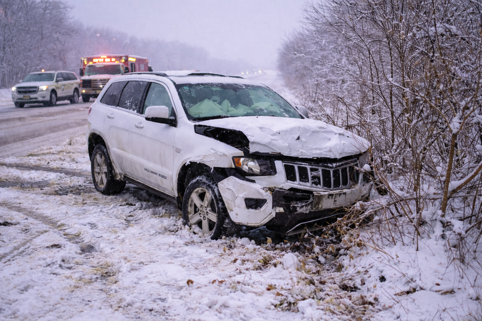 Lansing Twp: Jeep Slides Off Hwy 218, Driver Hurt