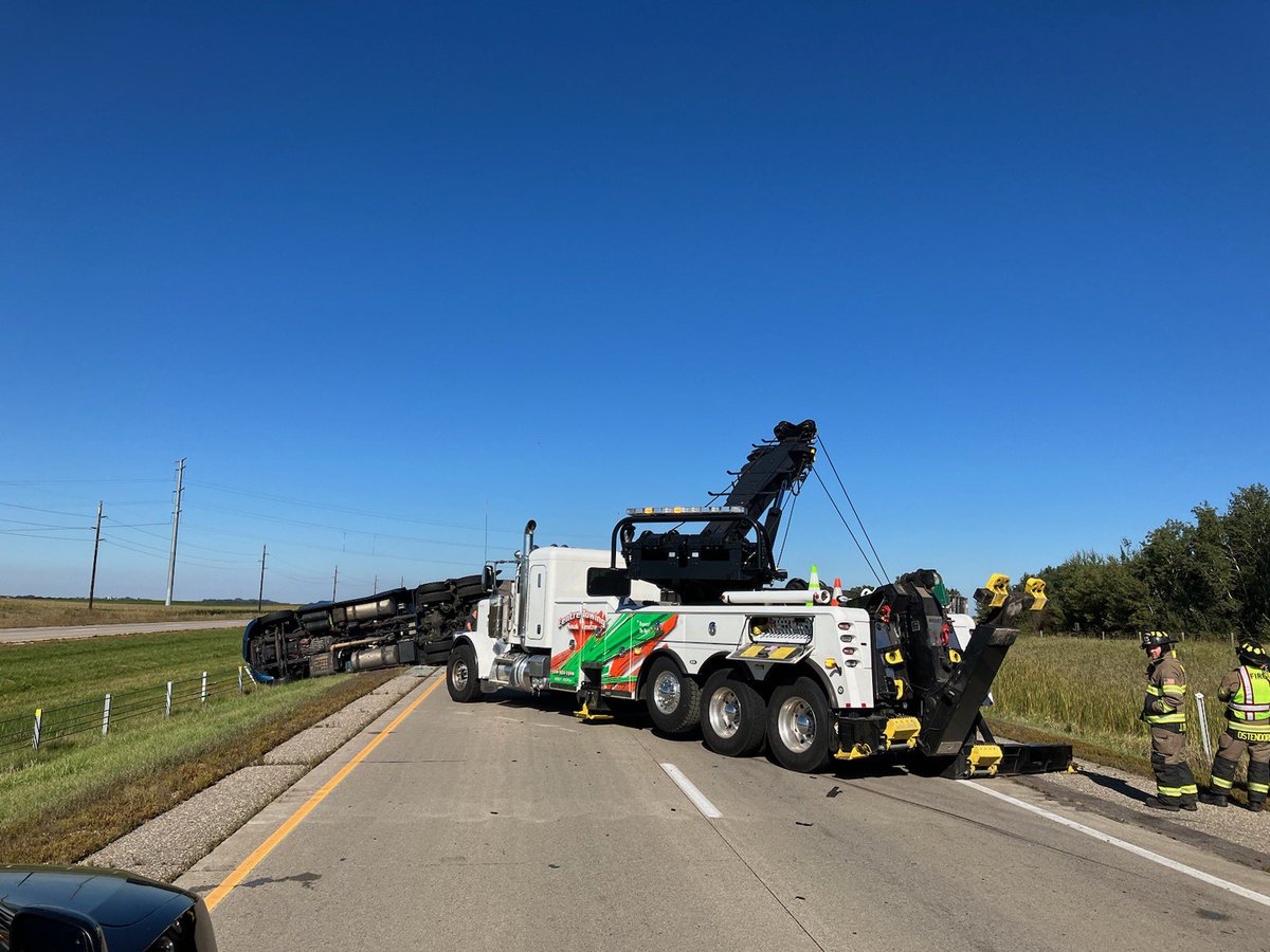 #MSPcrash I94 WB near milepost 124 blocking both WB lanes. No injuries- occurred...