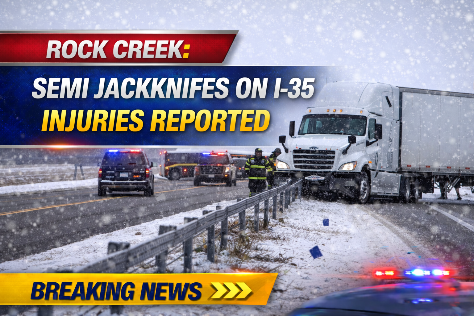 Rock Creek: Semi Jackknifes on I-35, Injuries Reported