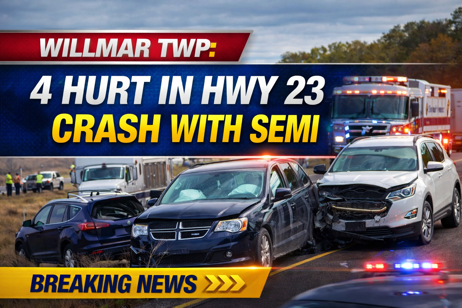Willmar Twp: 4 Hurt in Hwy 23 Crash With Semi