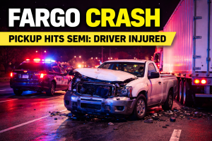 Fargo Crash: Pickup Hits Semi, Driver Hurt