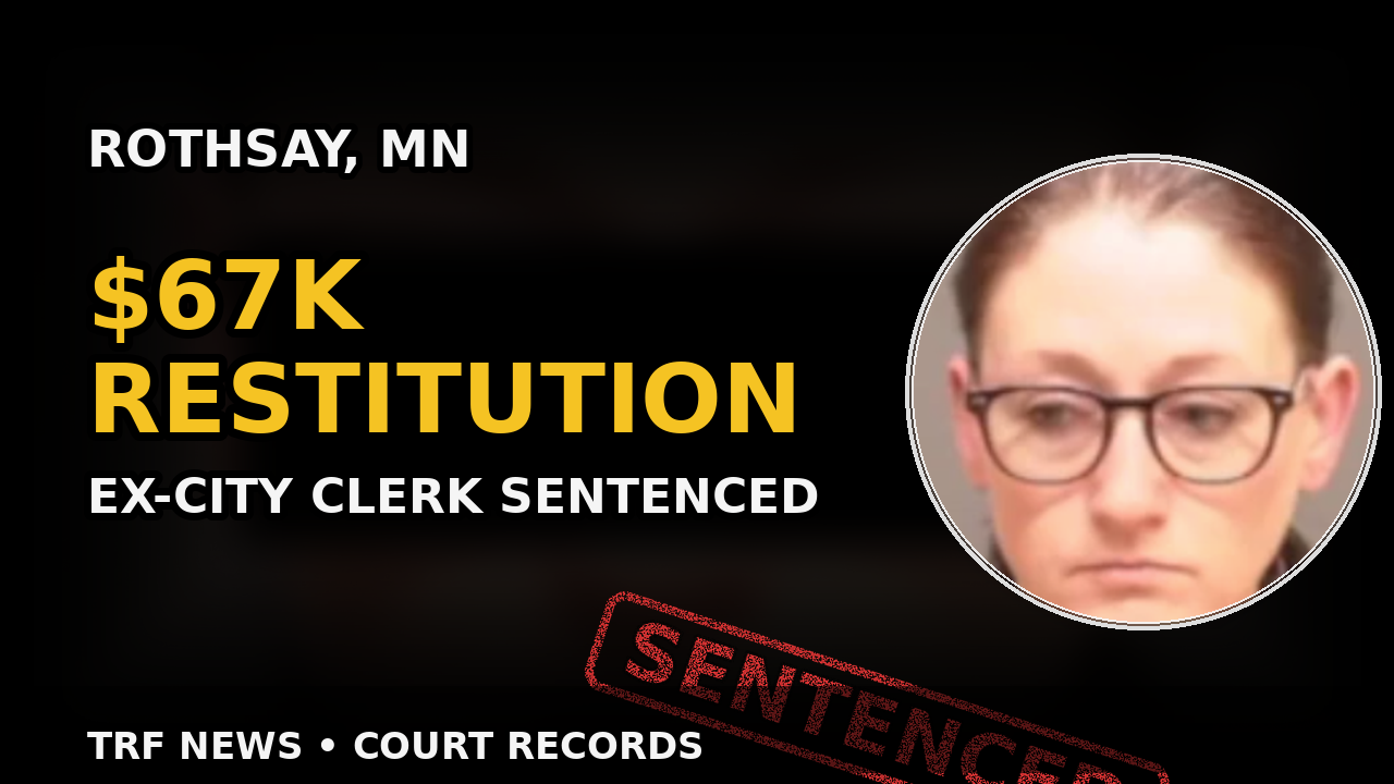 Rothsay MN: Ex-Clerk Sentenced, $67K Restitution