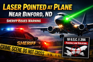 Binford, ND: Laser Pointed at Plane, Sheriff Warns