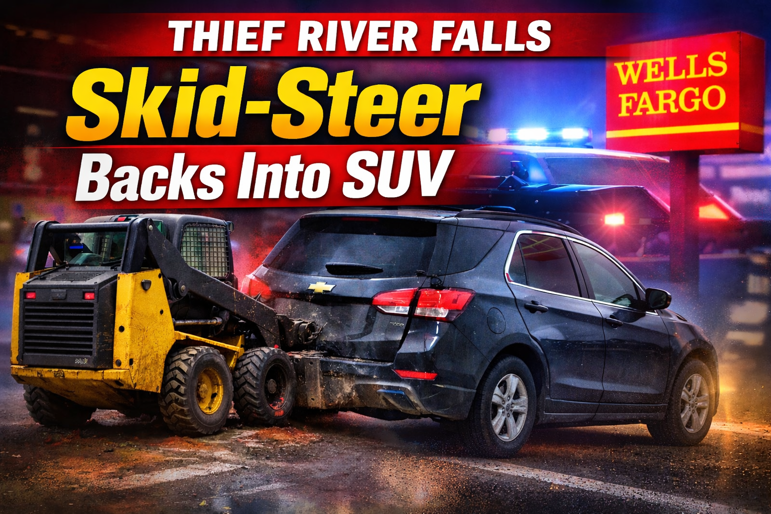 Thief River Falls: Skid-Steer Backs Into SUV at Wells Fargo