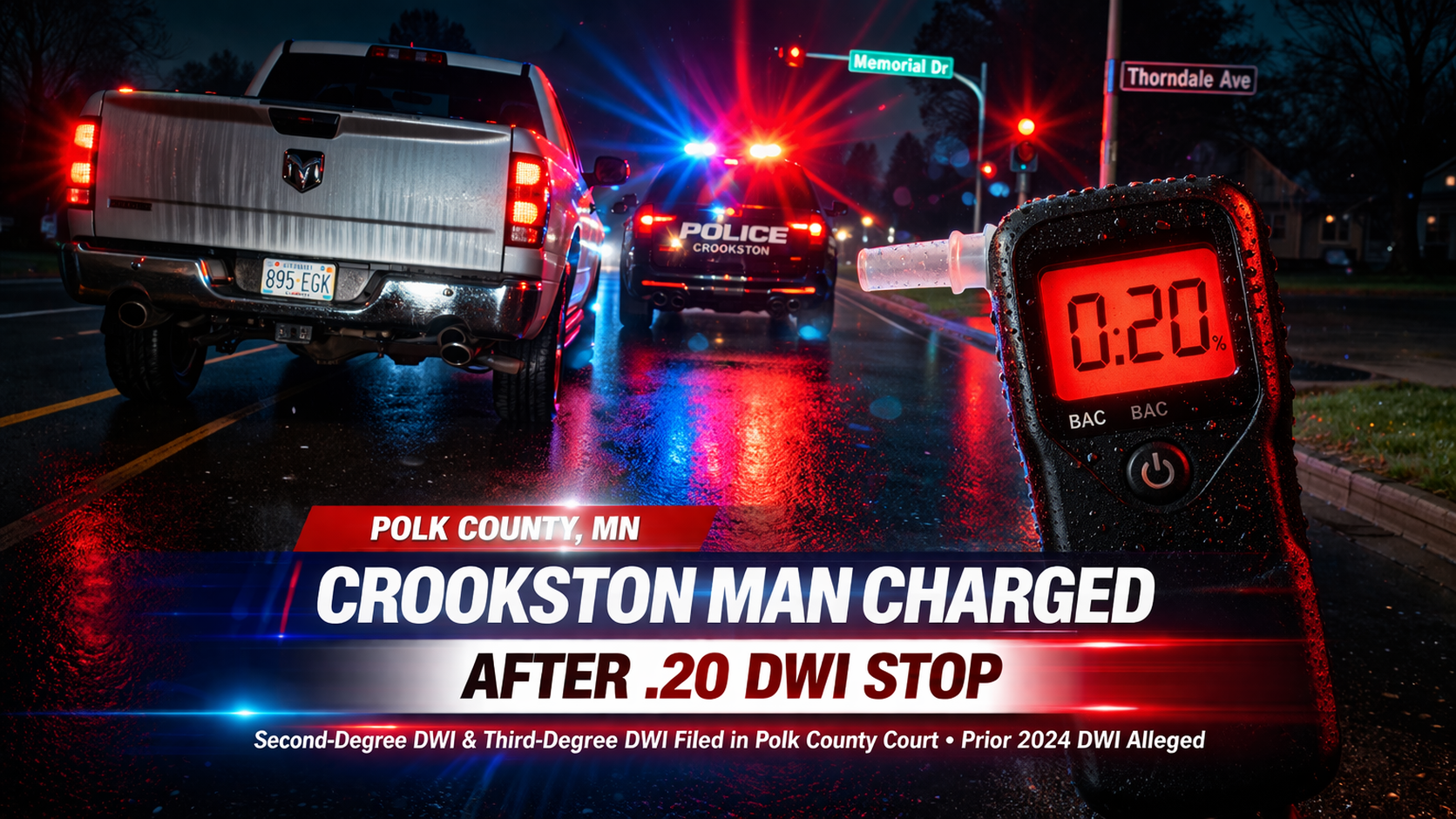 Crookston Man Charged After .20 DWI Stop
