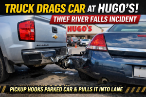 Red Lake Falls Pickup Drags Car at Hugos