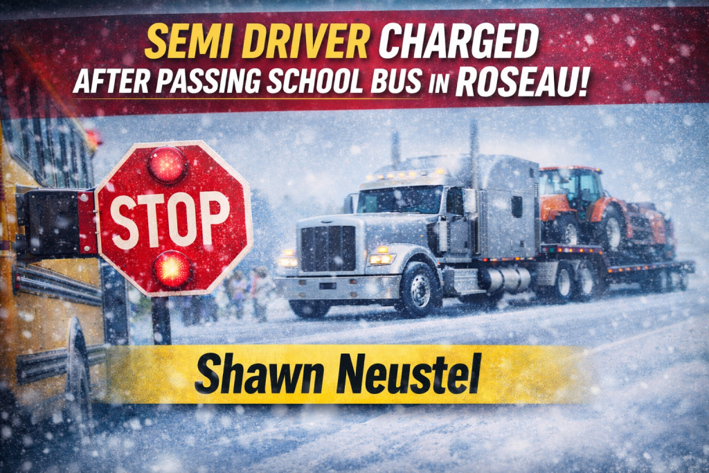 Roseau: Semi Driver Charged in Bus Stop Arm Pass