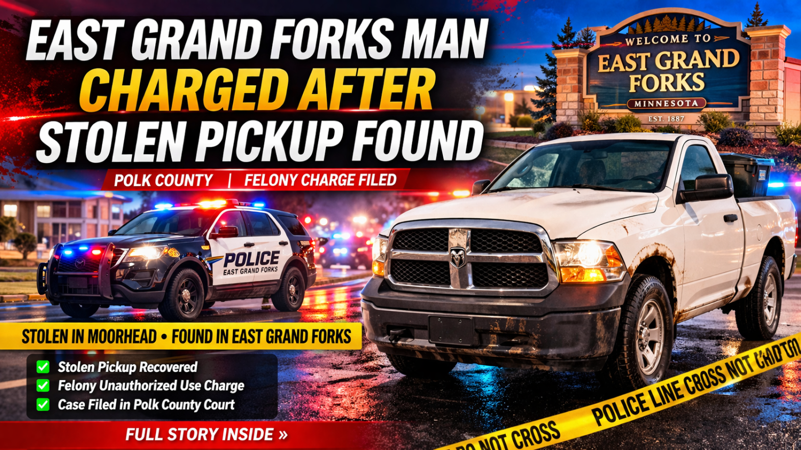East Grand Forks Man Charged After Stolen Pickup Found