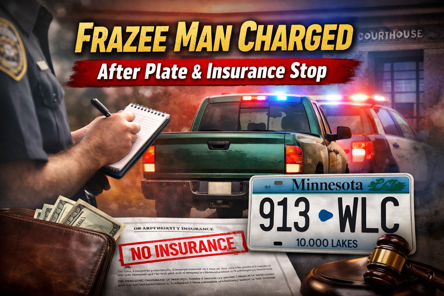 Frazee Man Charged After Plate, Insurance Stop