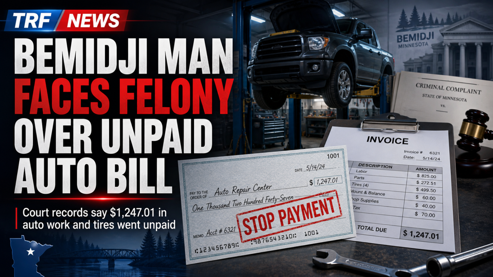Bemidji Man Charged Over $1,247 Auto Bill