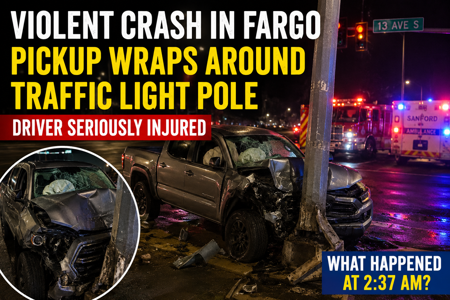 Fargo Driver Seriously Hurt in Pickup Crash
