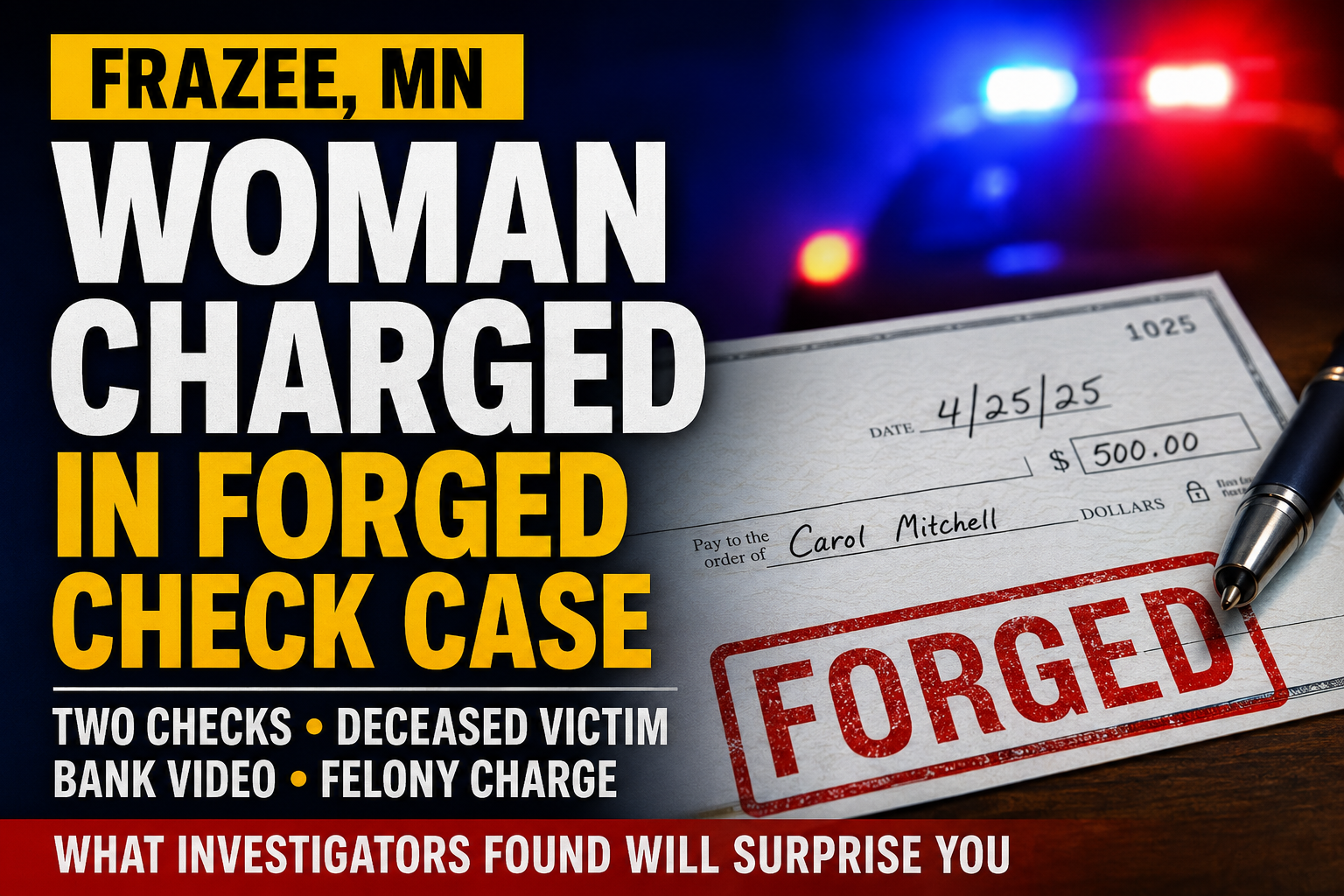 Frazee Woman Charged In Forged Check Case