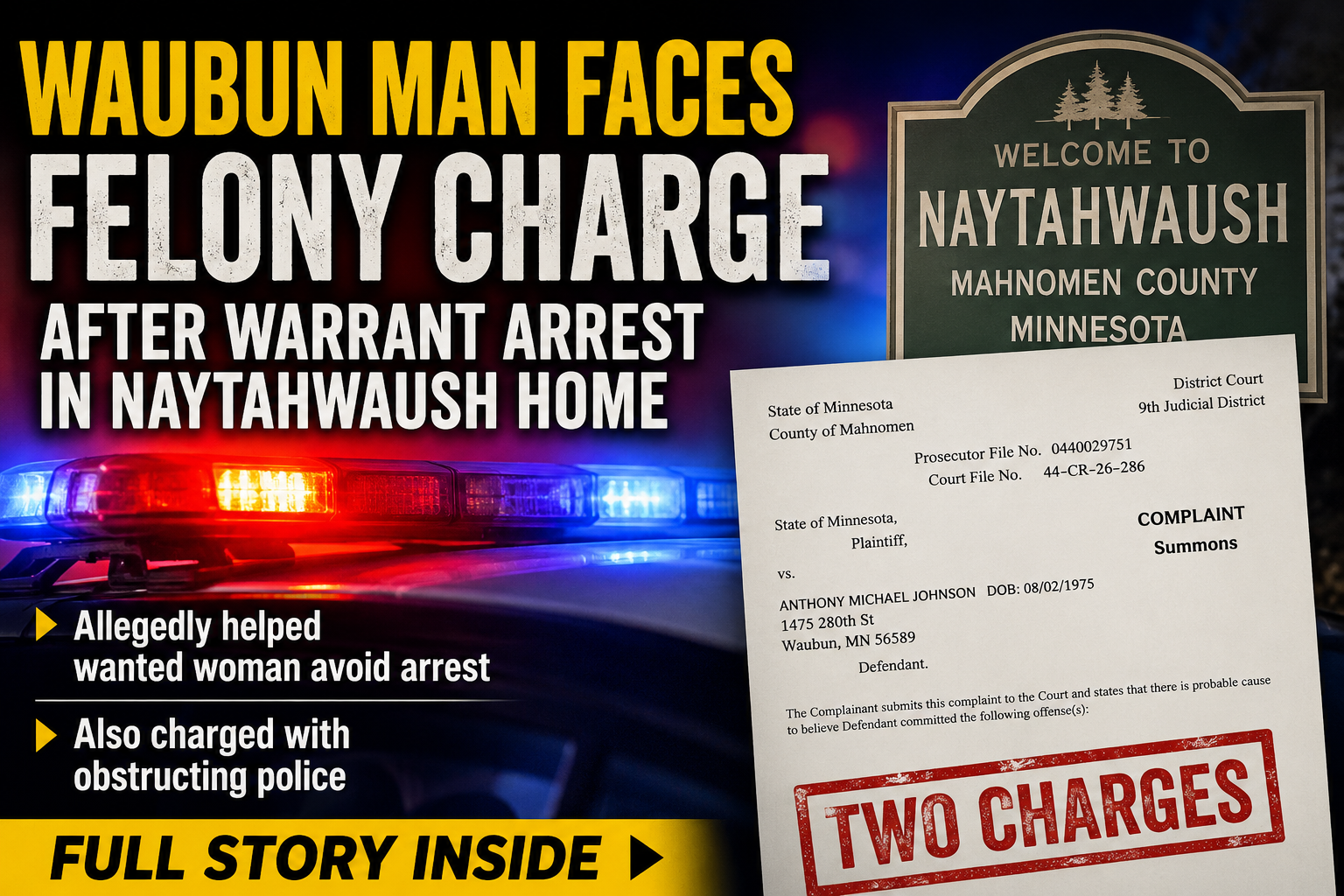 Naytahwaush Warrant Arrest Leads to Two Charges