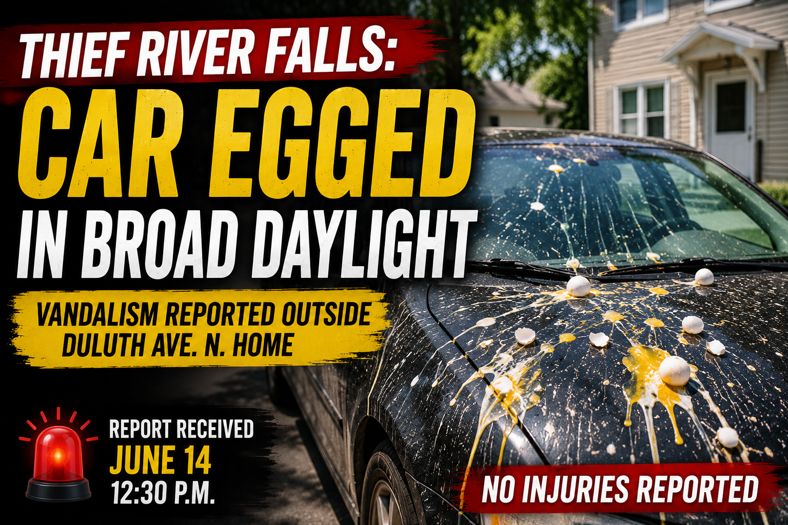 Thief River Falls Car Egged Outside Duluth Avenue Home
