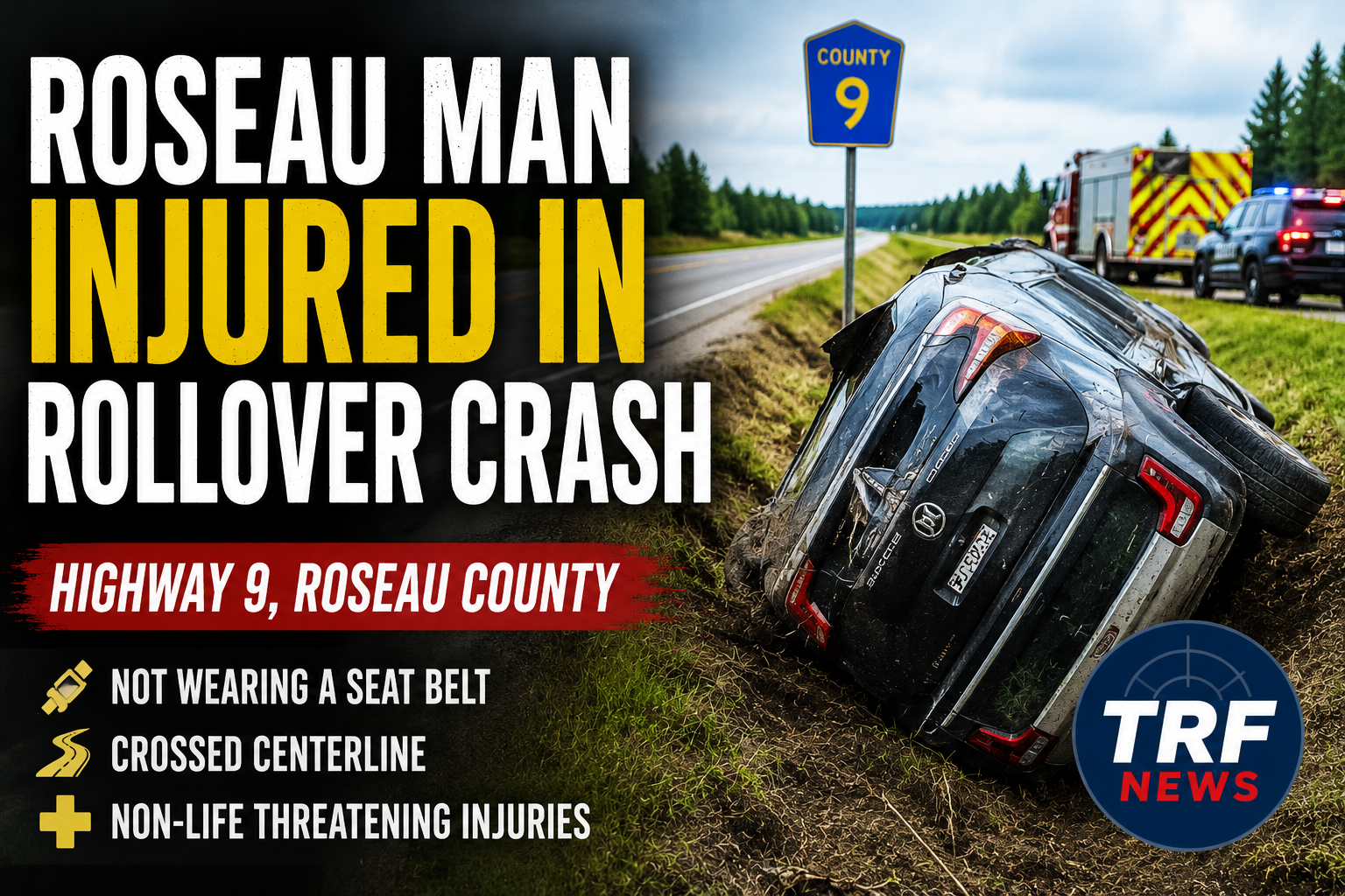 Roseau Man Injured in Highway 9 Rollover