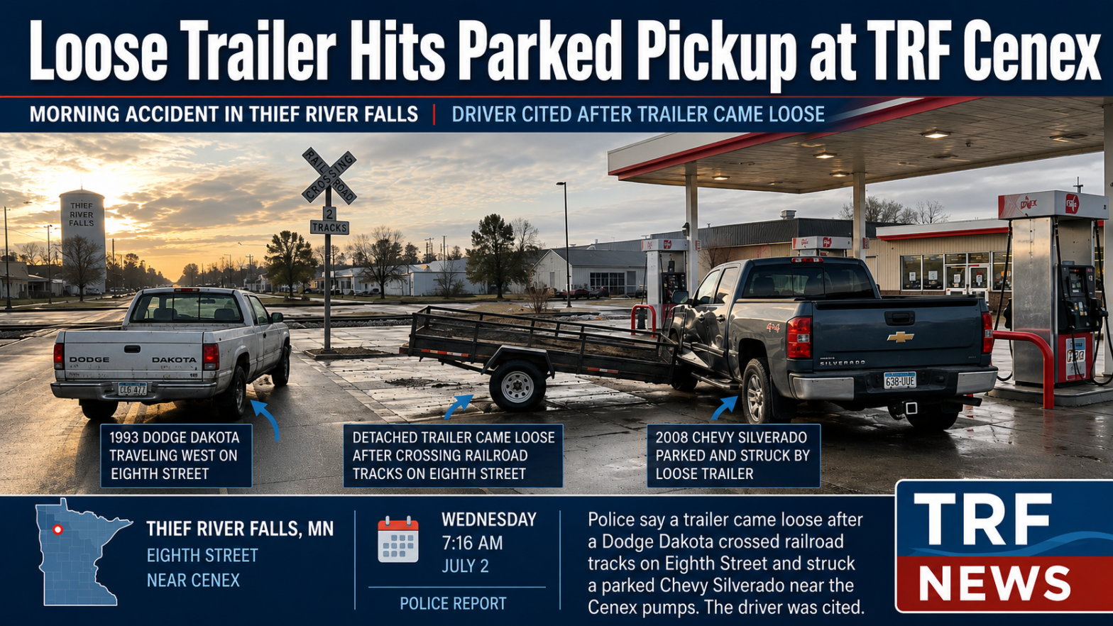 Thief River Falls Trailer Strikes Parked Pickup
