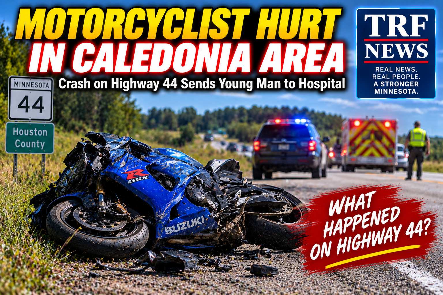 Caledonia Motorcyclist Hurt in Highway 44 Crash