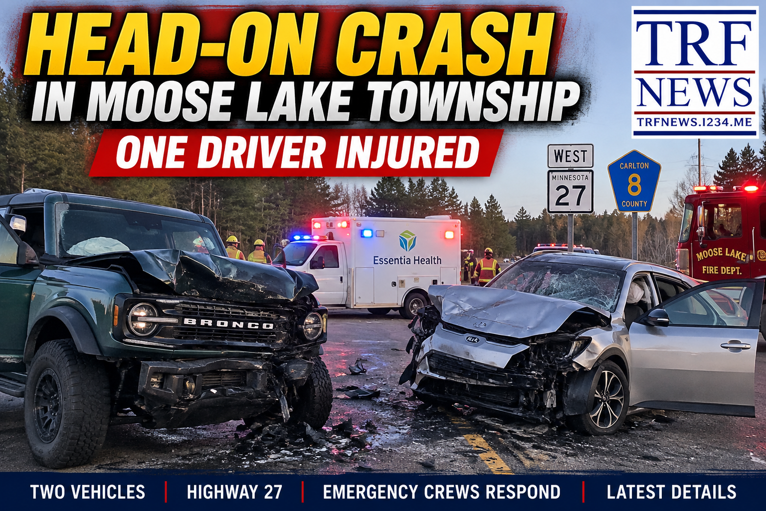 Moose Lake Township Head-On Crash Injures Driver