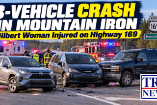 A Gilbert woman was injured Thursday afternoon in a three-vehicle collision at a busy Mountain Iron intersection.