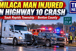 Freight truck and pickup collision near Highway 10 and County Road 29 in Sauk Rapids Township