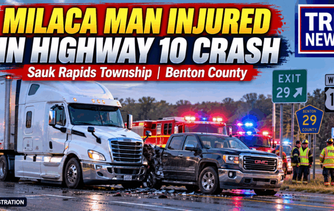 Freight truck and pickup collision near Highway 10 and County Road 29 in Sauk Rapids Township
