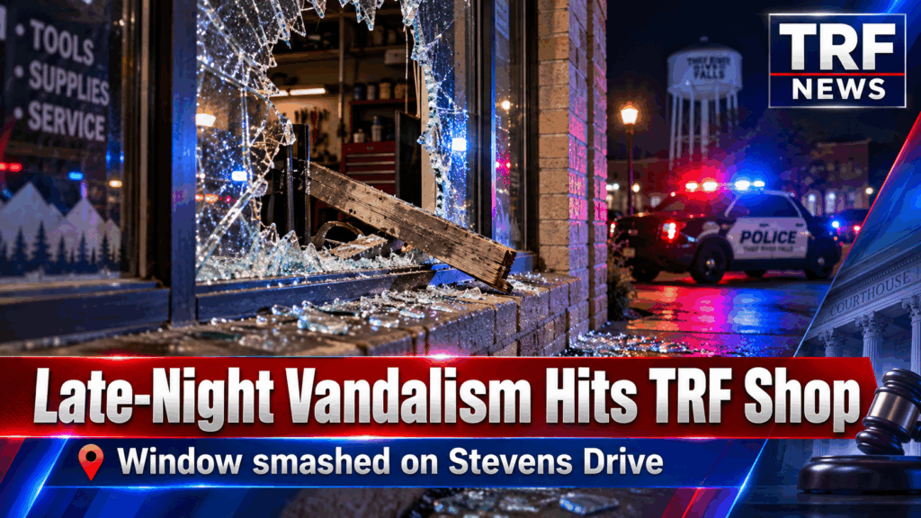 Thief River Falls: Wood Thrown Through Shop Window