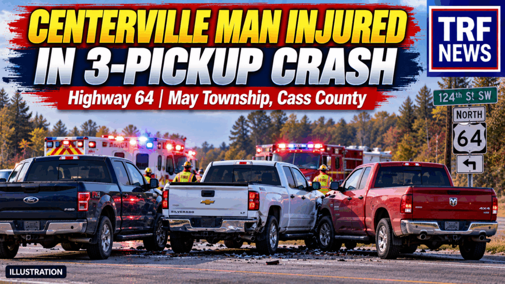 Three-pickup collision on Highway 64 near 124th Street Southwest in May Township