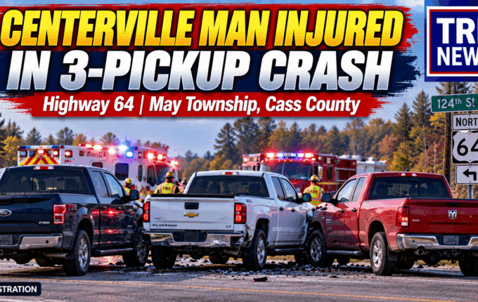 Three-pickup collision on Highway 64 near 124th Street Southwest in May Township