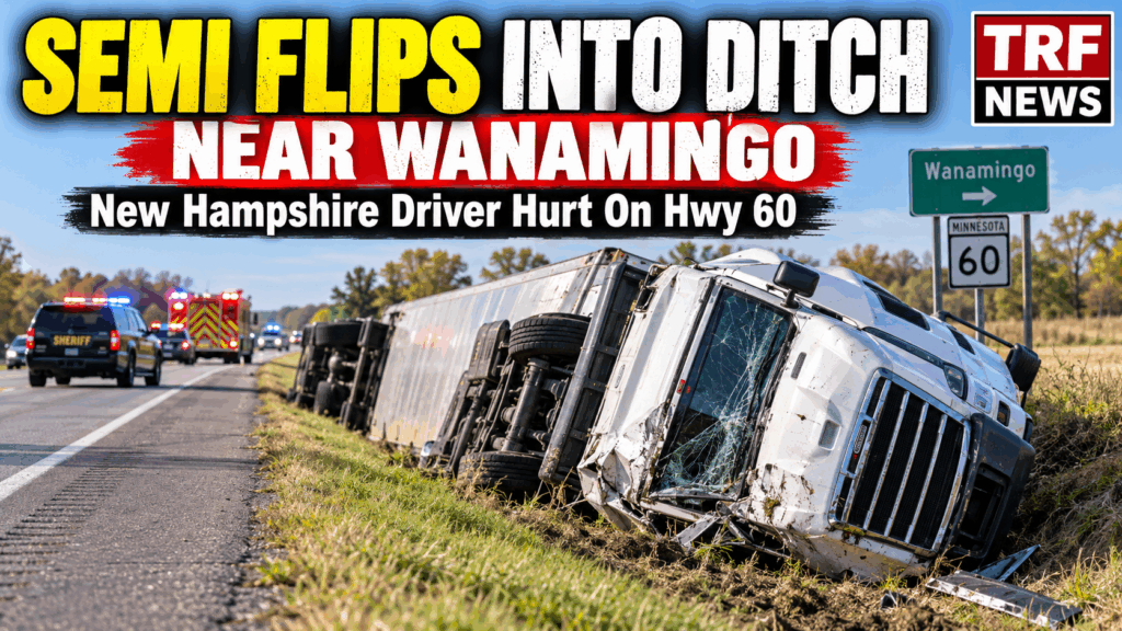 Wanamingo Semi Rollover on Highway 60 Injures Driver