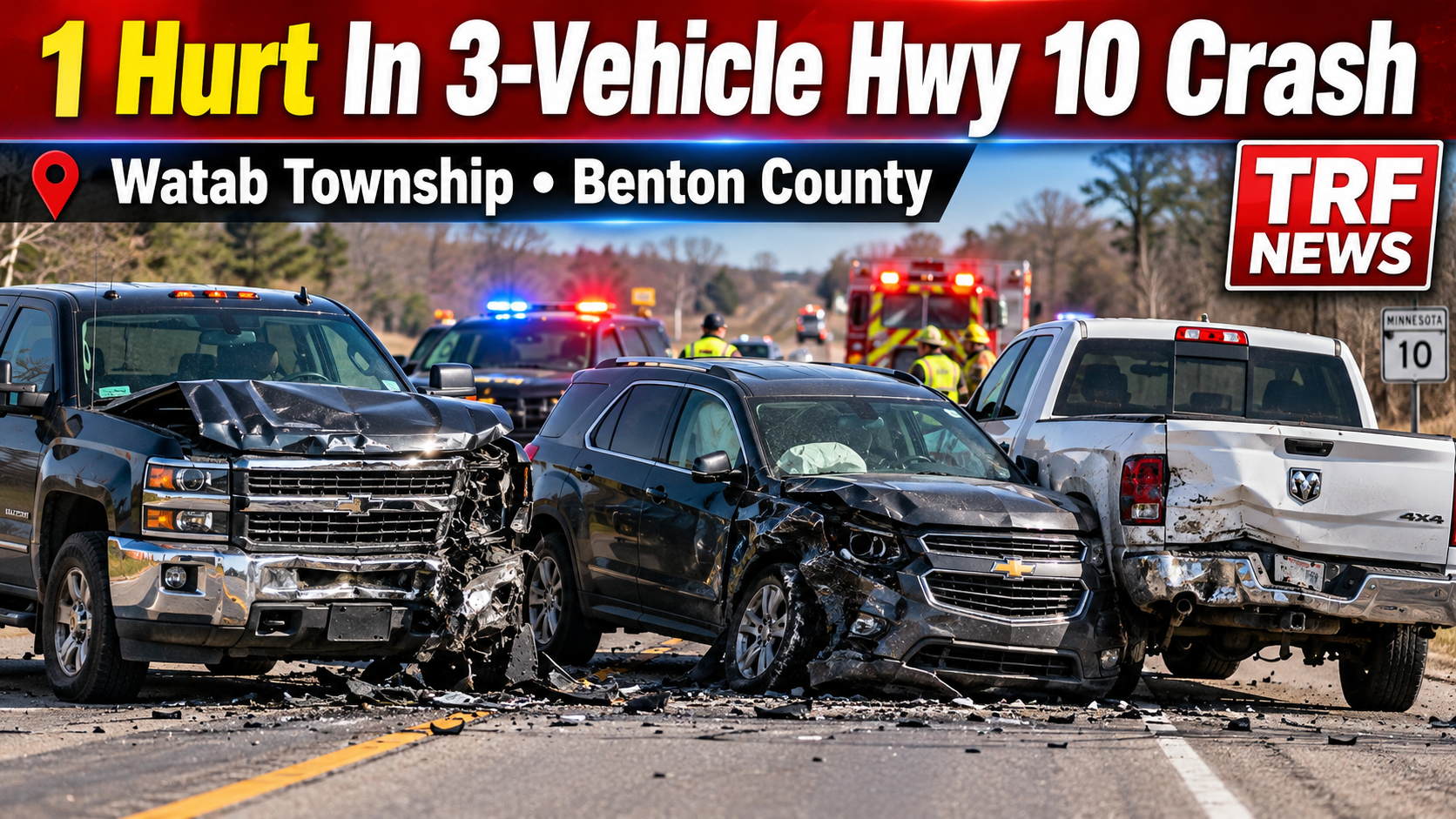 Watab Township: 3-Vehicle Highway 10 Crash Injures 1